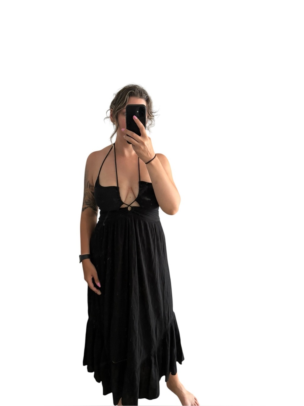 Aerie Black Gauzey Maxi Dress Beachy Boho Strappy Coastal Sz M